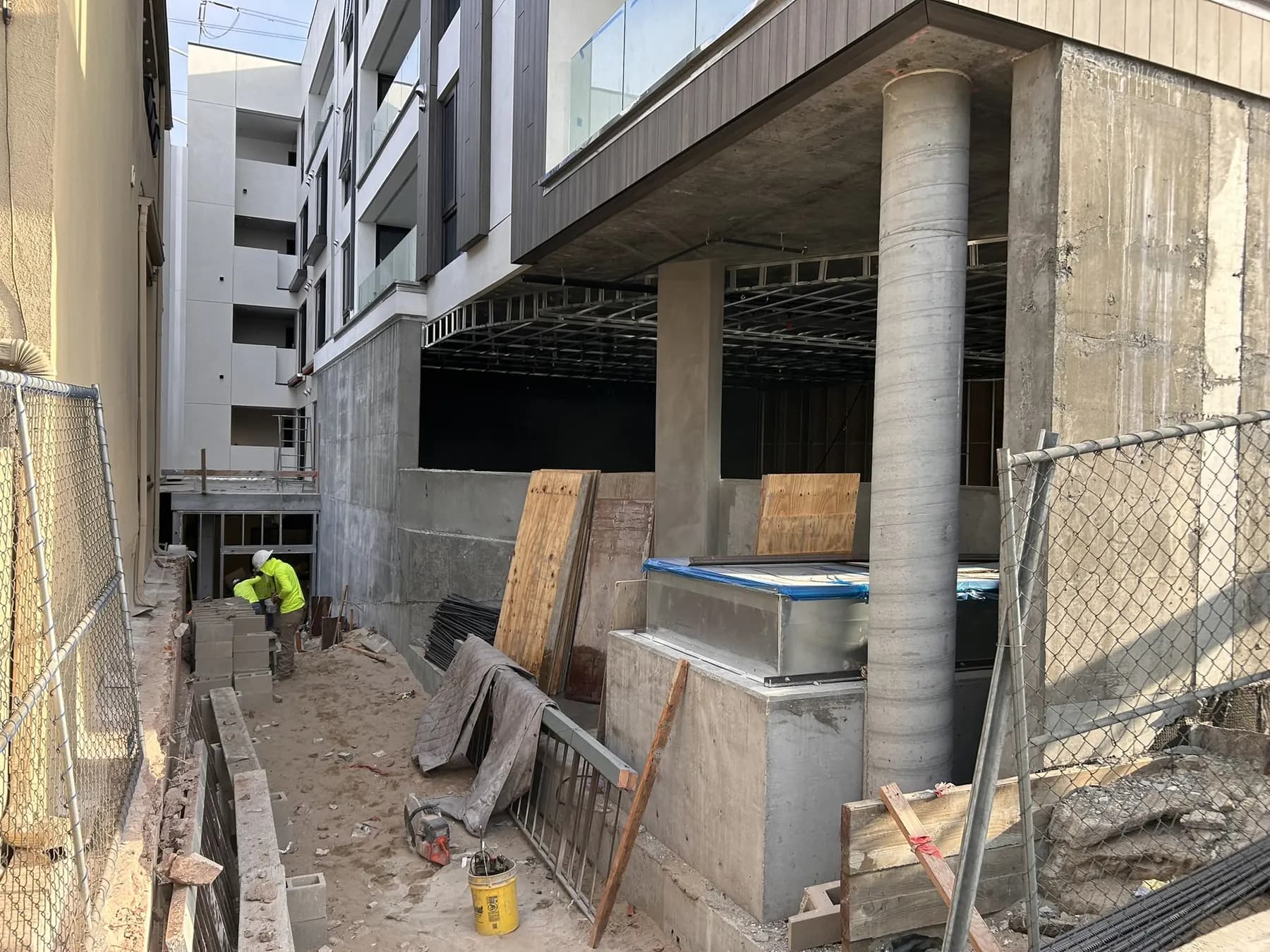 Precast concrete structure and framing on a multi-unit residential building under construction