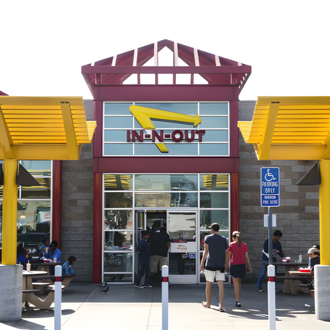 In-N-Out Burger entrance with customers
