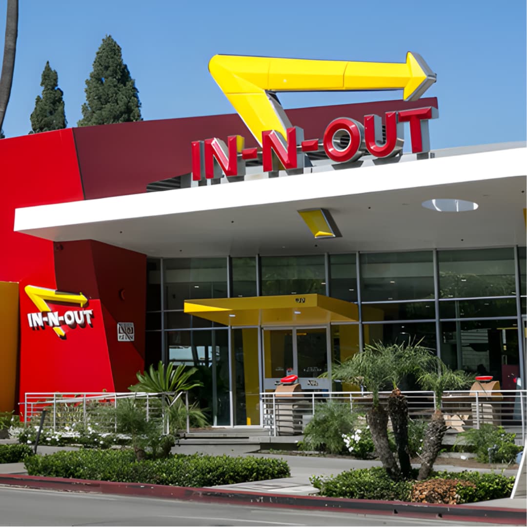 In-N-Out Burger exterior with yellow and red signage