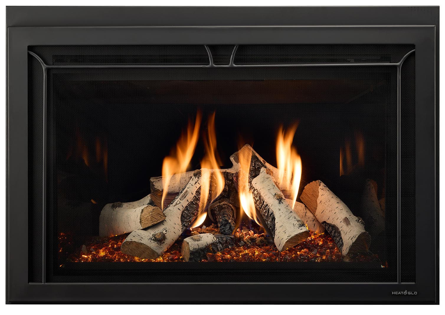 Heat & Glo SupremeX 35 gas insert studio product view with birch logs