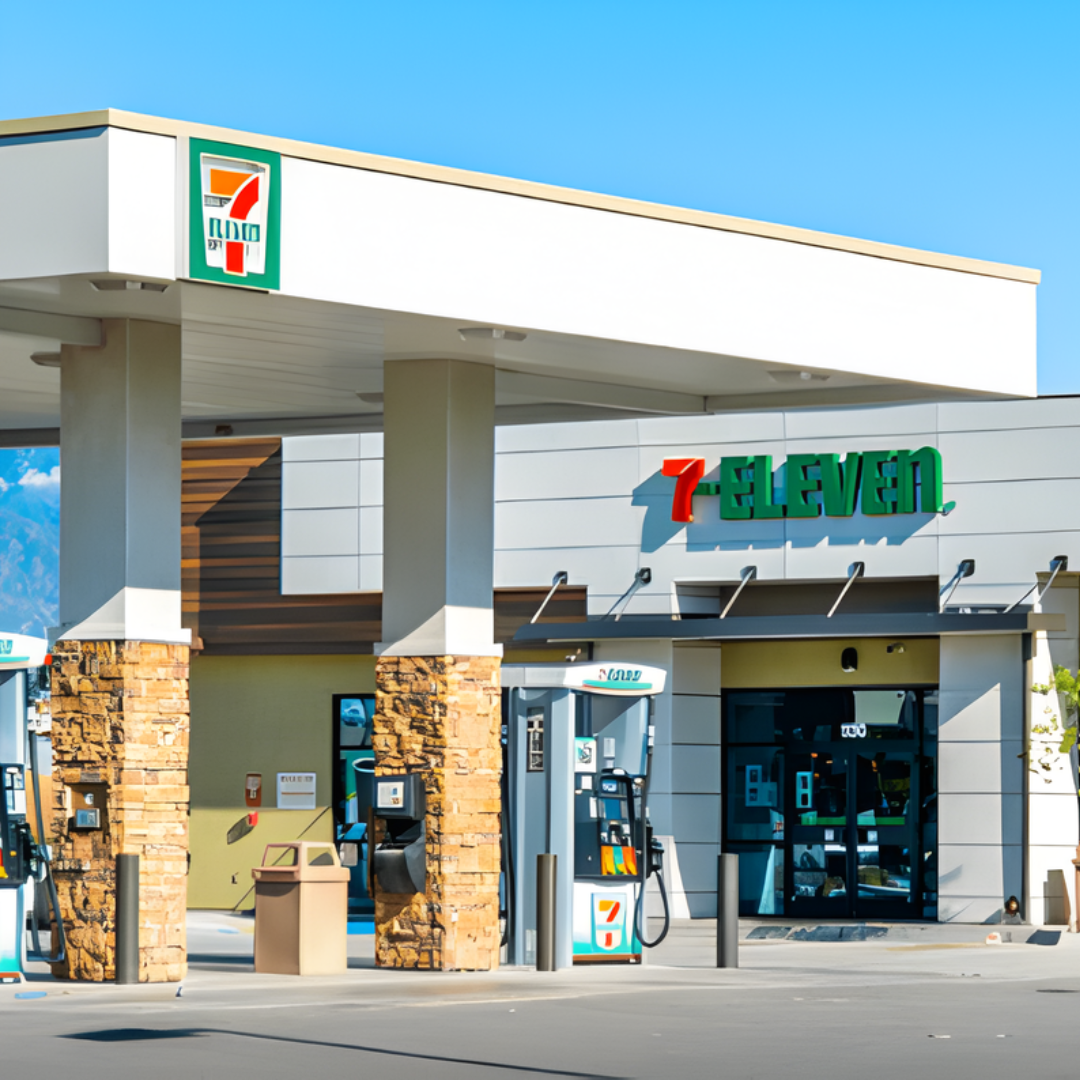 7-Eleven convenience store with gas station pumps