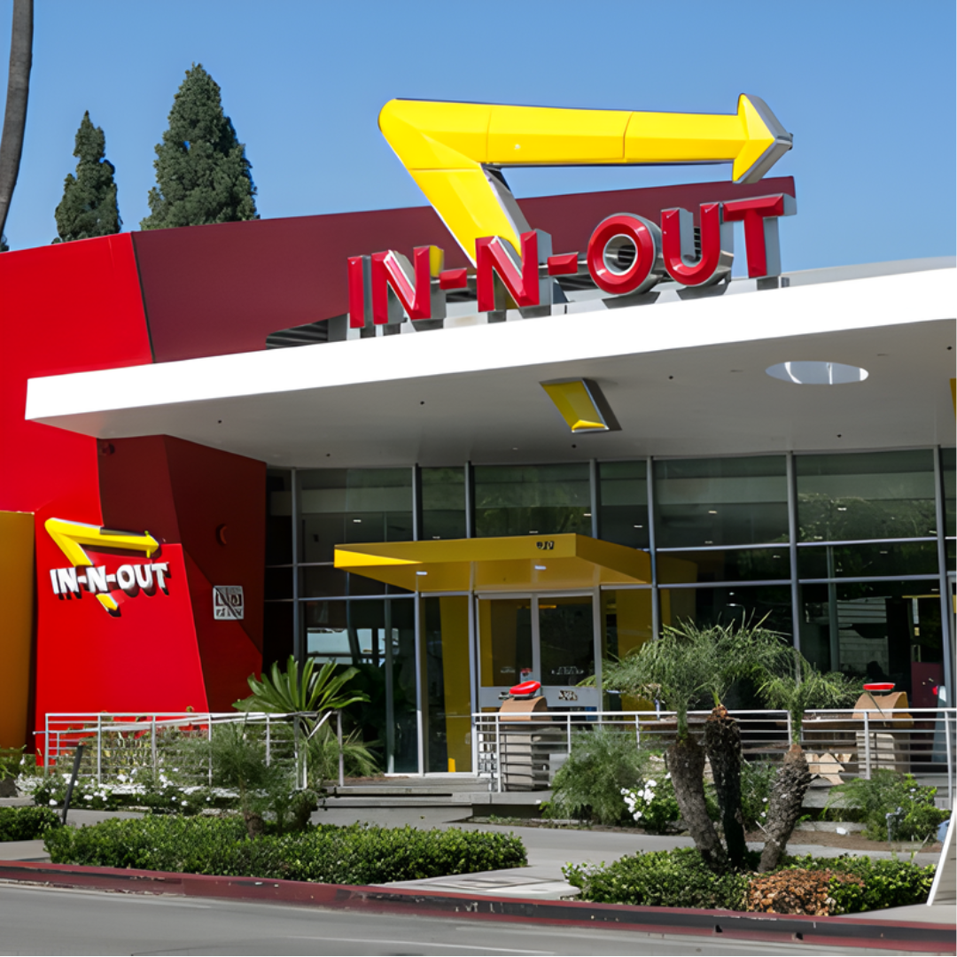 In-N-Out Burger exterior with yellow and red signage