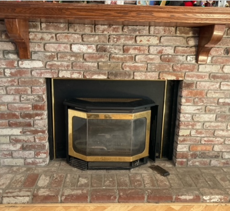 Traditional Mantel — Travertine Finish — Before